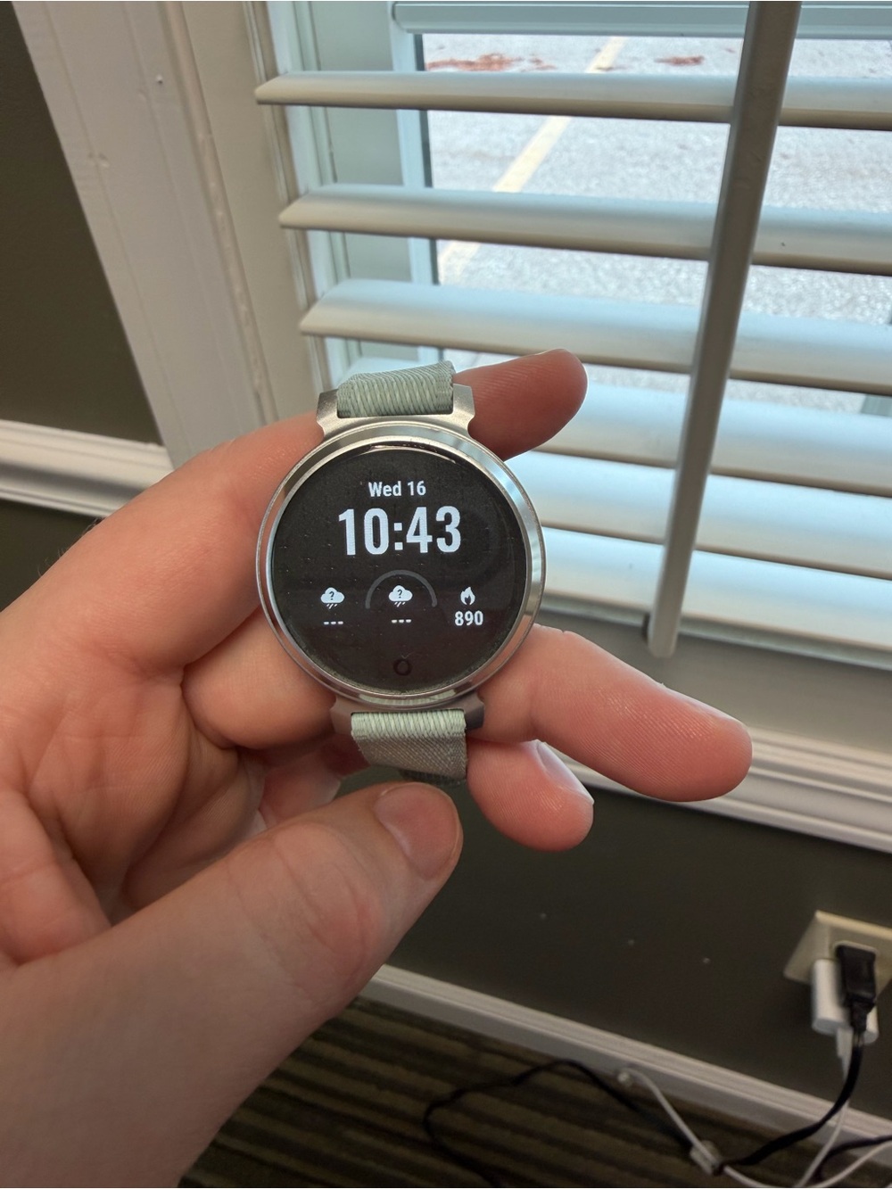 Garmin Lily 2Classic Silver Smartwatch with Light green Fabric Strap